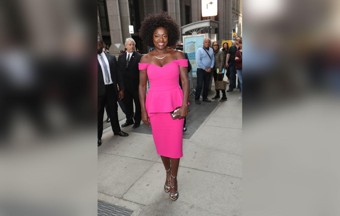 Viola davis jimmy kimmel live afro red pantsuit 1