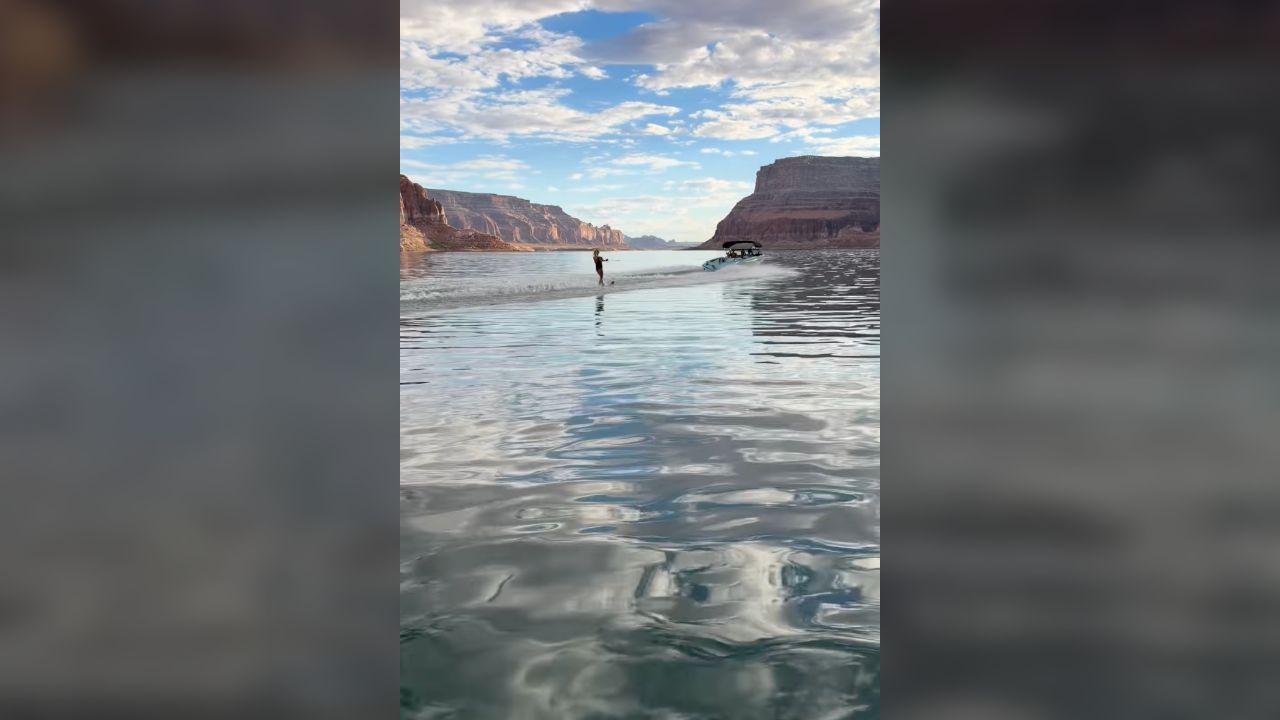 Photo of Scooter Braun posted his girlfriend wakeboarding.