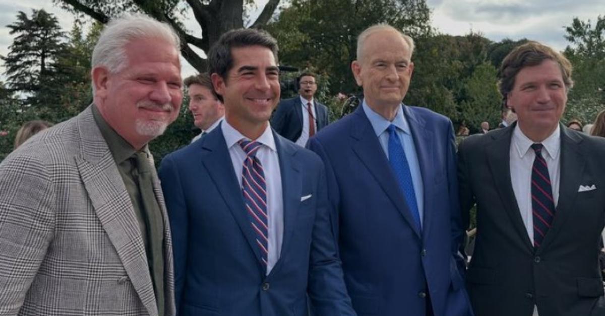 Image of Jesse Watters recently posed with former Fox News colleagues Tucker Carlson, Bill O'Reilly and Glenn Beck.