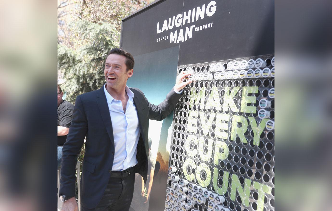 Hugh Jackman celebrates Laughing Man Coffees Make Every Cup Count Launch Event at SXSW with a First of Its Kind K Cup Pod Wall at Lucille on March 12, 2018 in Austin, Texas.