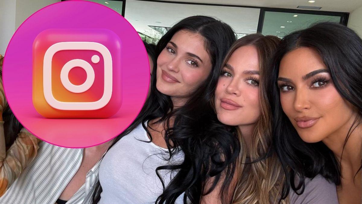 Composite photo of Kylie Jenner, Khloé Kardashian, Kim Kardashian and Instagram app.