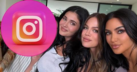 Composite photo of Kylie Jenner, Khloé Kardashian, Kim Kardashian and Instagram app.