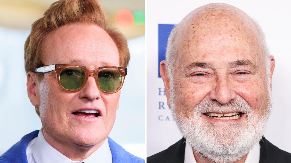 Split photo of Conan O'Brien and Rob Reiner.
