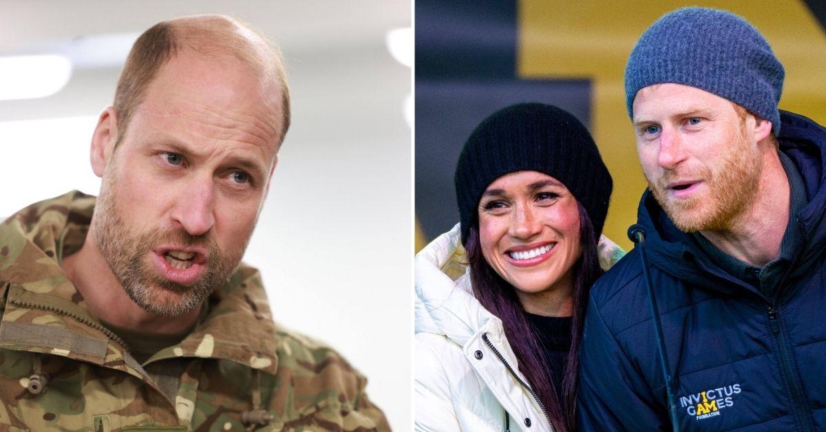 Composite photo of Prince William, Meghan Markle and Prince Harry