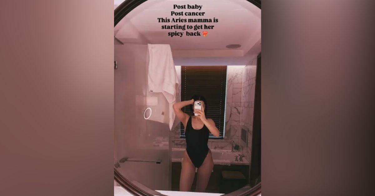 Image of Jessie J flaunted her figure in a deep-cut bathing suit.