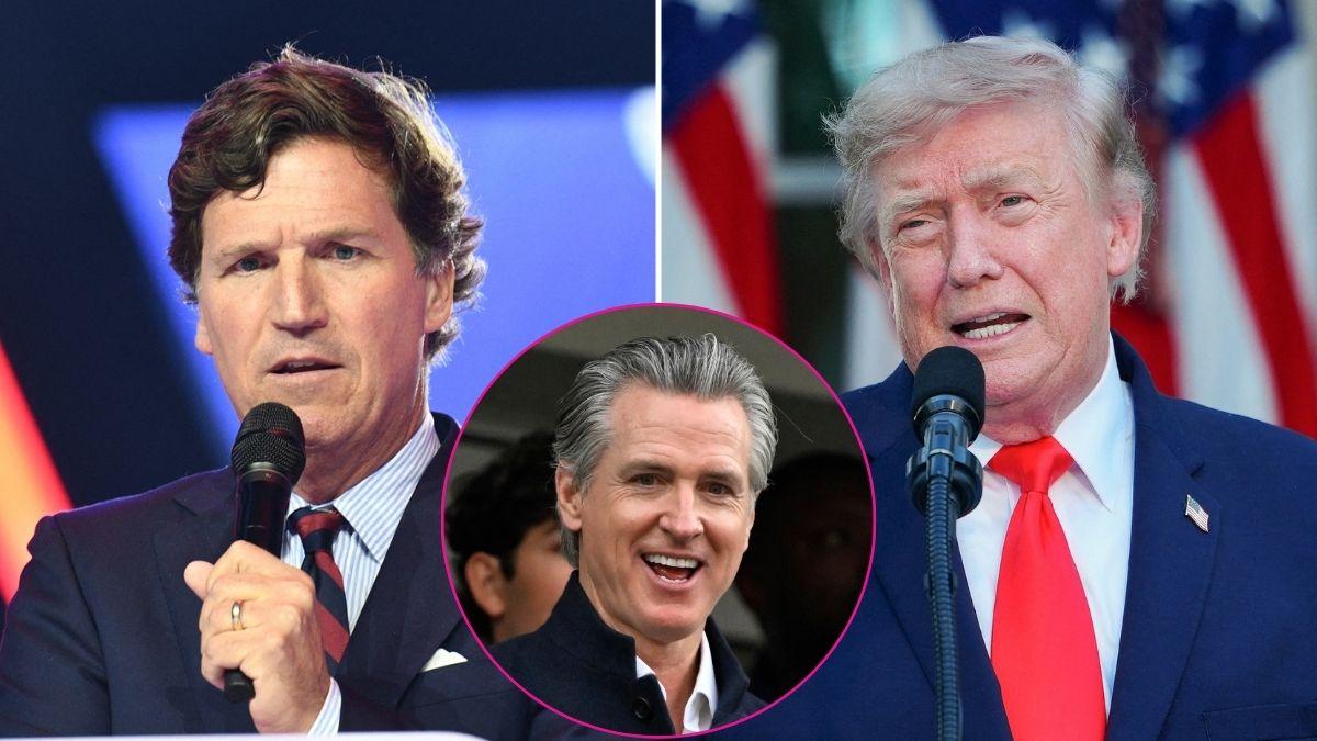 Composite photo of Tucker Carlson, Donald Trump and Gavin Newsom.