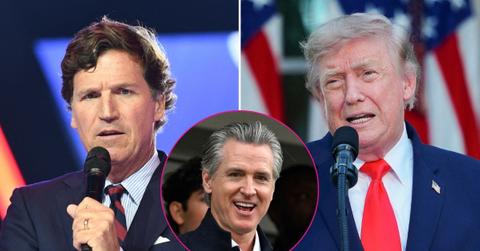 Composite photo of Tucker Carlson, Donald Trump and Gavin Newsom.