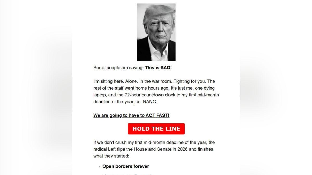 image of Donald Trump sent a 'weird' late-night fundraising email.