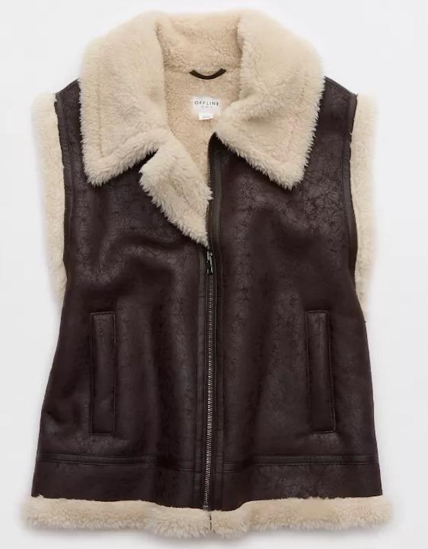 offline by aerie faux leather sherpa vest aeriecom