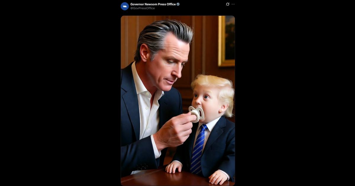 Image of Gavin Newsom frequently mocks Donald Trump on social media.