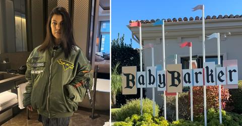 Photo of Kourtney Kardashian and an image of decorations from her son's 1st birthday party.