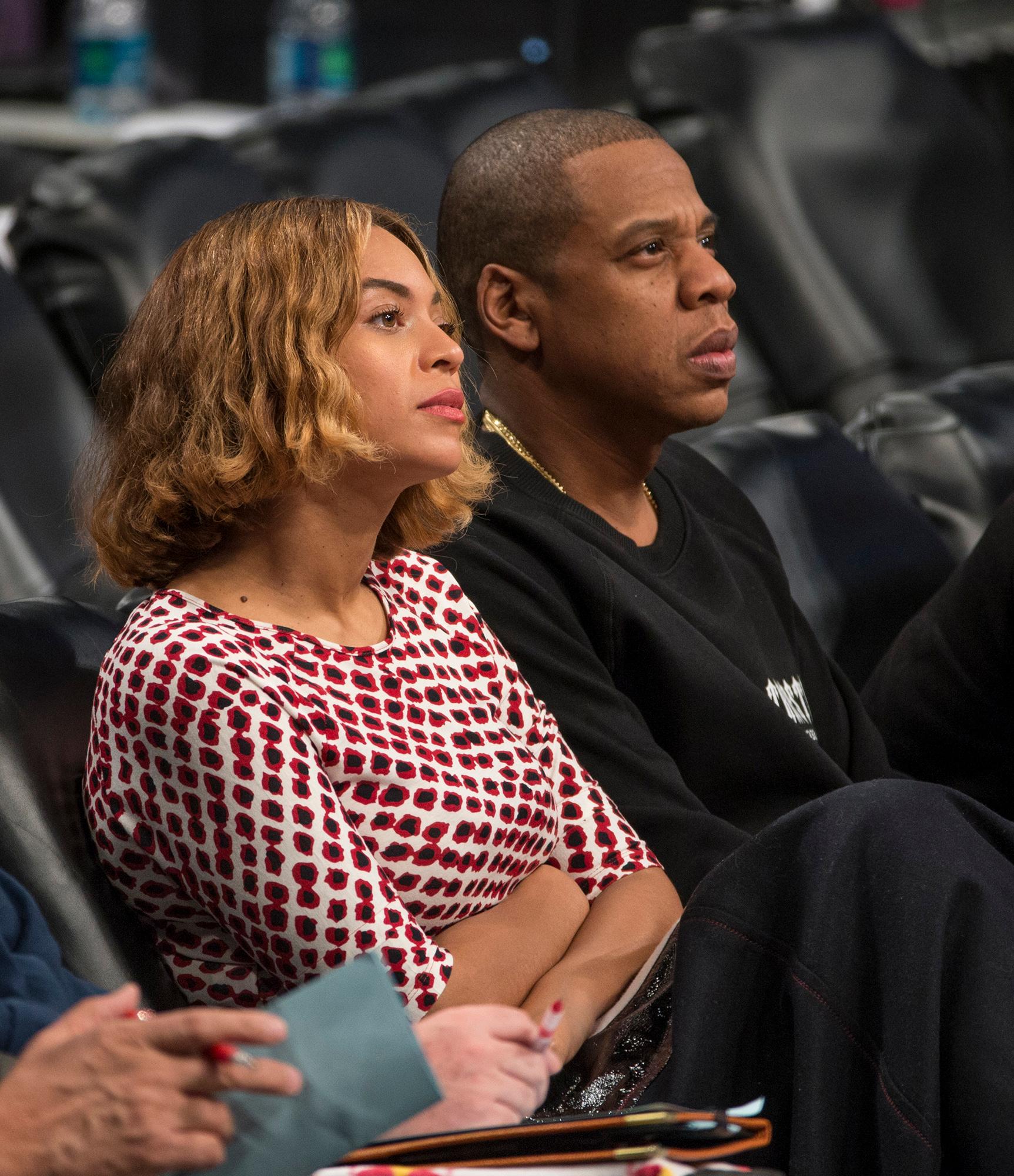 Beyonce and Jay Z attend the Brooklyn Nets home opener at Barclays Center