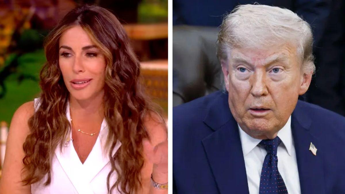 Split photo of Alyssa Farah Griffin and Donald Trump