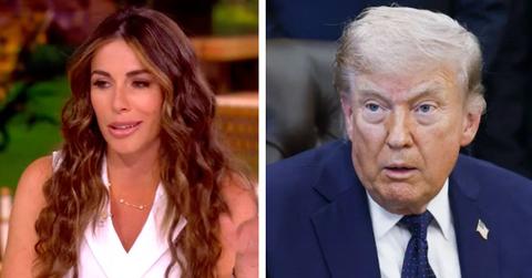 Split photo of Alyssa Farah Griffin and Donald Trump