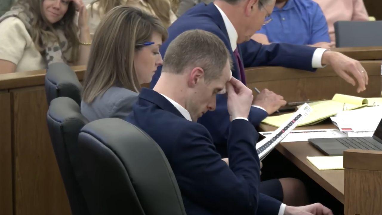 Image of Caleb Flynn sat through the recording of the love song he wrote for Alleigha Botner in court on Wednesday, September 23.