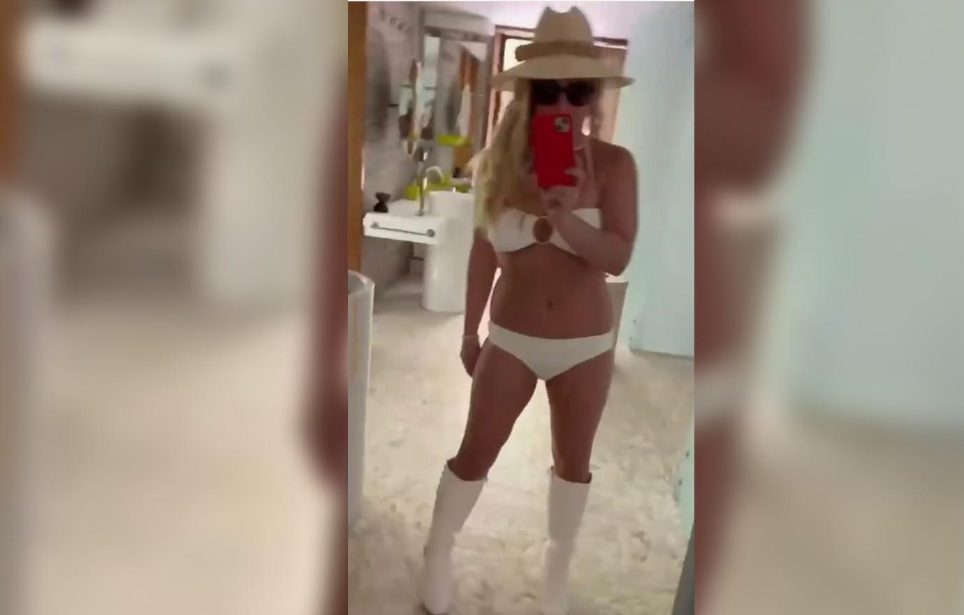 britney spears deletes instagram sporting skimpy white bikini