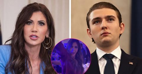 split photo of Kristi Noem & Barron Trump