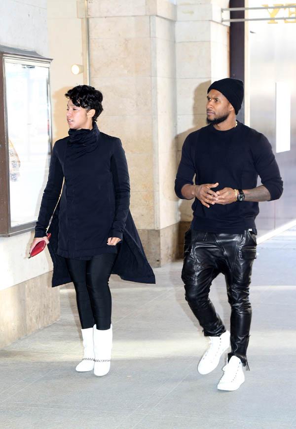 Popstar Usher with girlfriend out and about in Munich, Germany