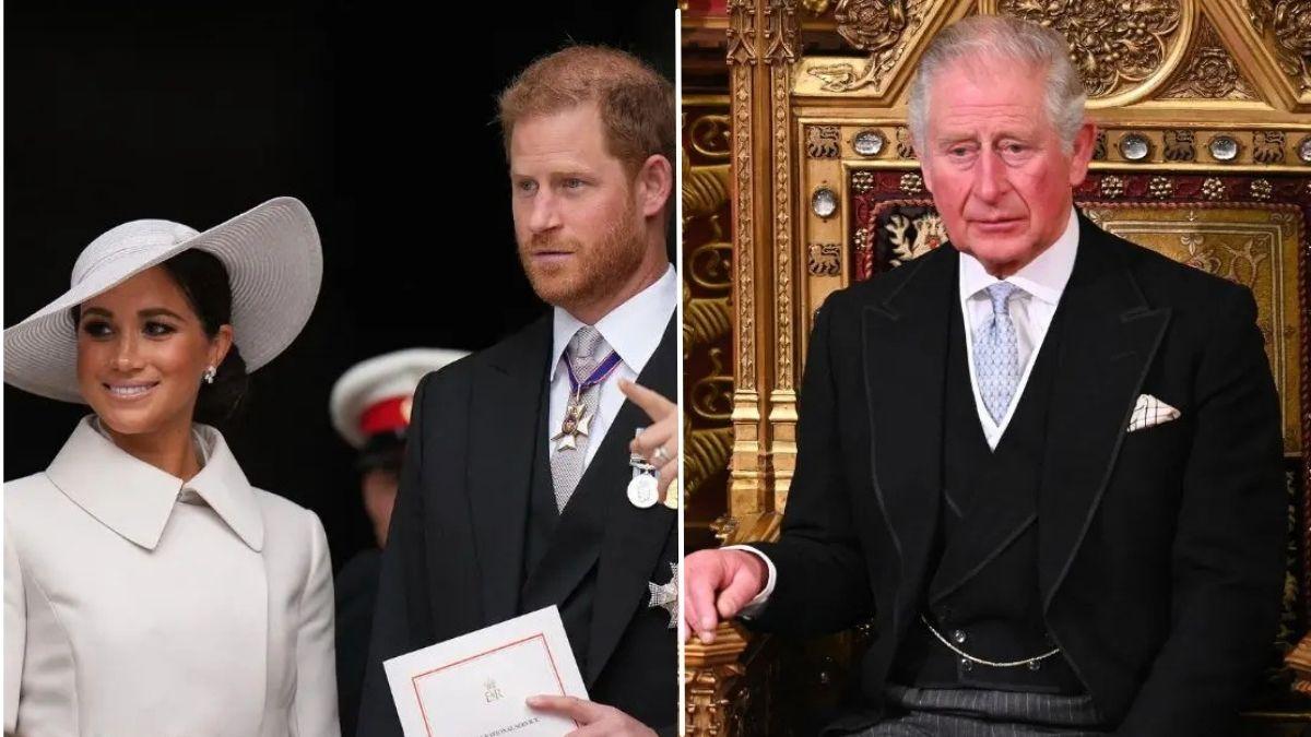 image split of harry meghan and Charles