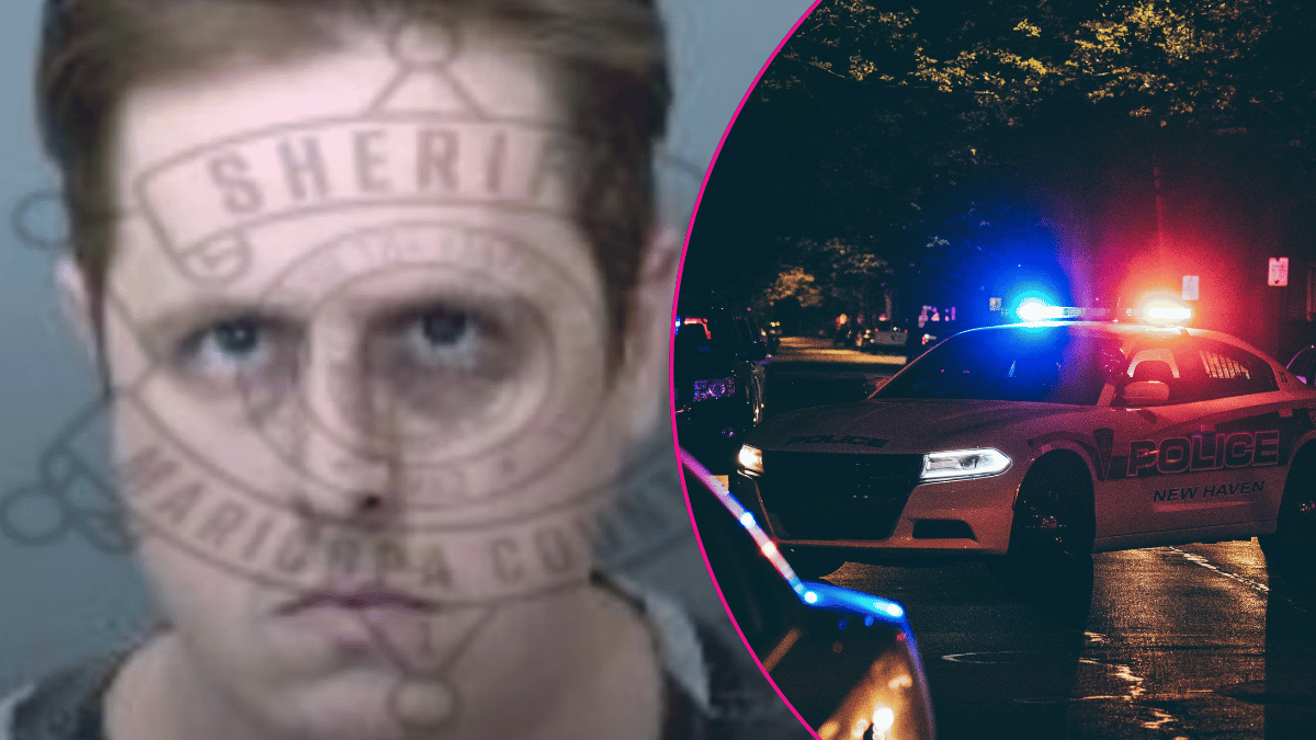 split image of Nathaniel Gotham; cop car