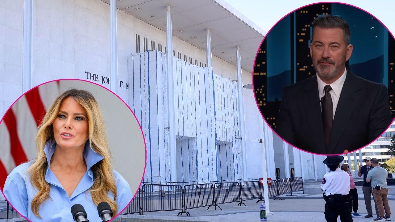Composite photo of Melania Trump, Jimmy Kimmel and the Kennedy Center.