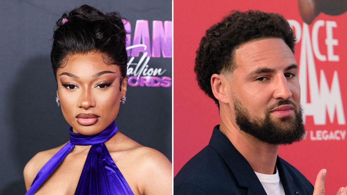Photo of Megan Thee Stallion and Klay Thompson.