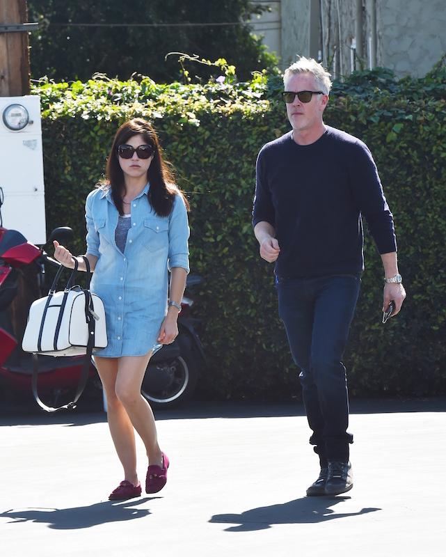 Selma Blair wears a button up denim shirt as she and her boyfriend go to Fred Segal for lunch