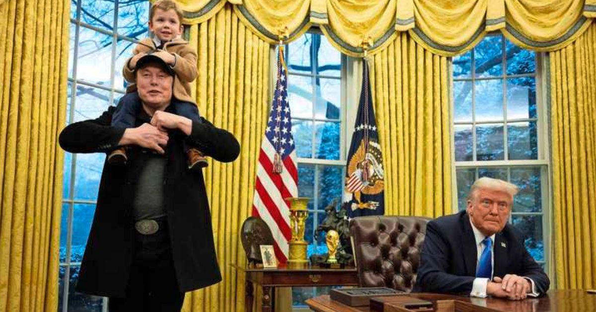 donald trump pathetic babysitting elon musk son oval office