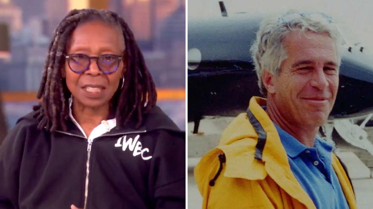 Split photo of Whoopi Goldberg and Jeffrey Epstein