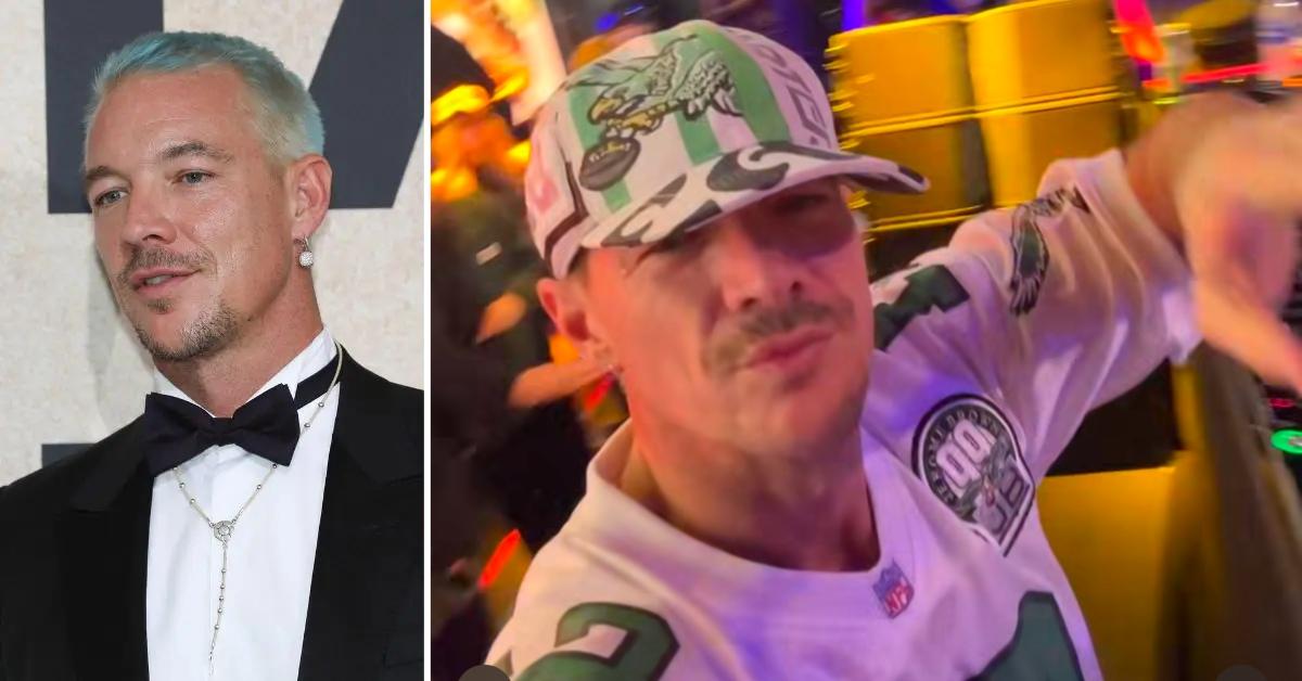 Photo of Diplo and a picture of Diplo at a 2025 Super Bowl party