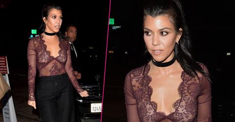kourtney kardashian wearing sheer see through top