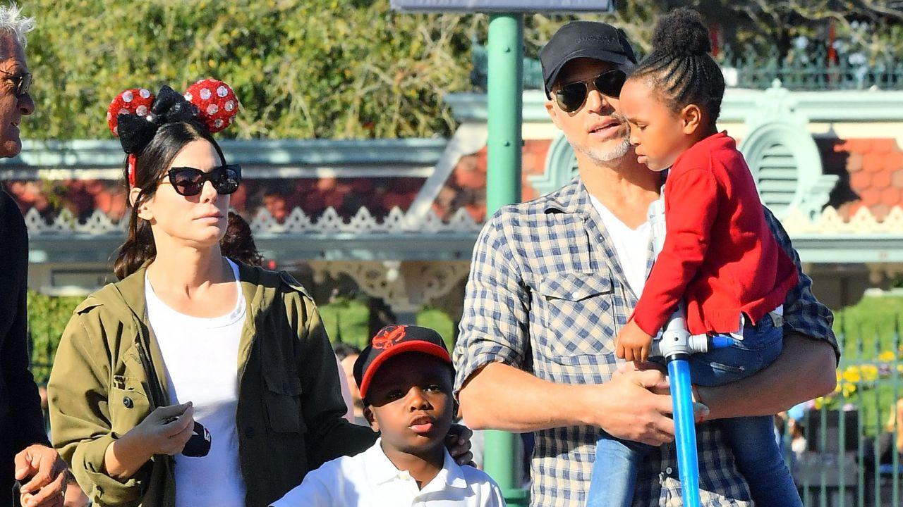 Photo of Sandra Bullock with her two children and late partner Bryan Randall.