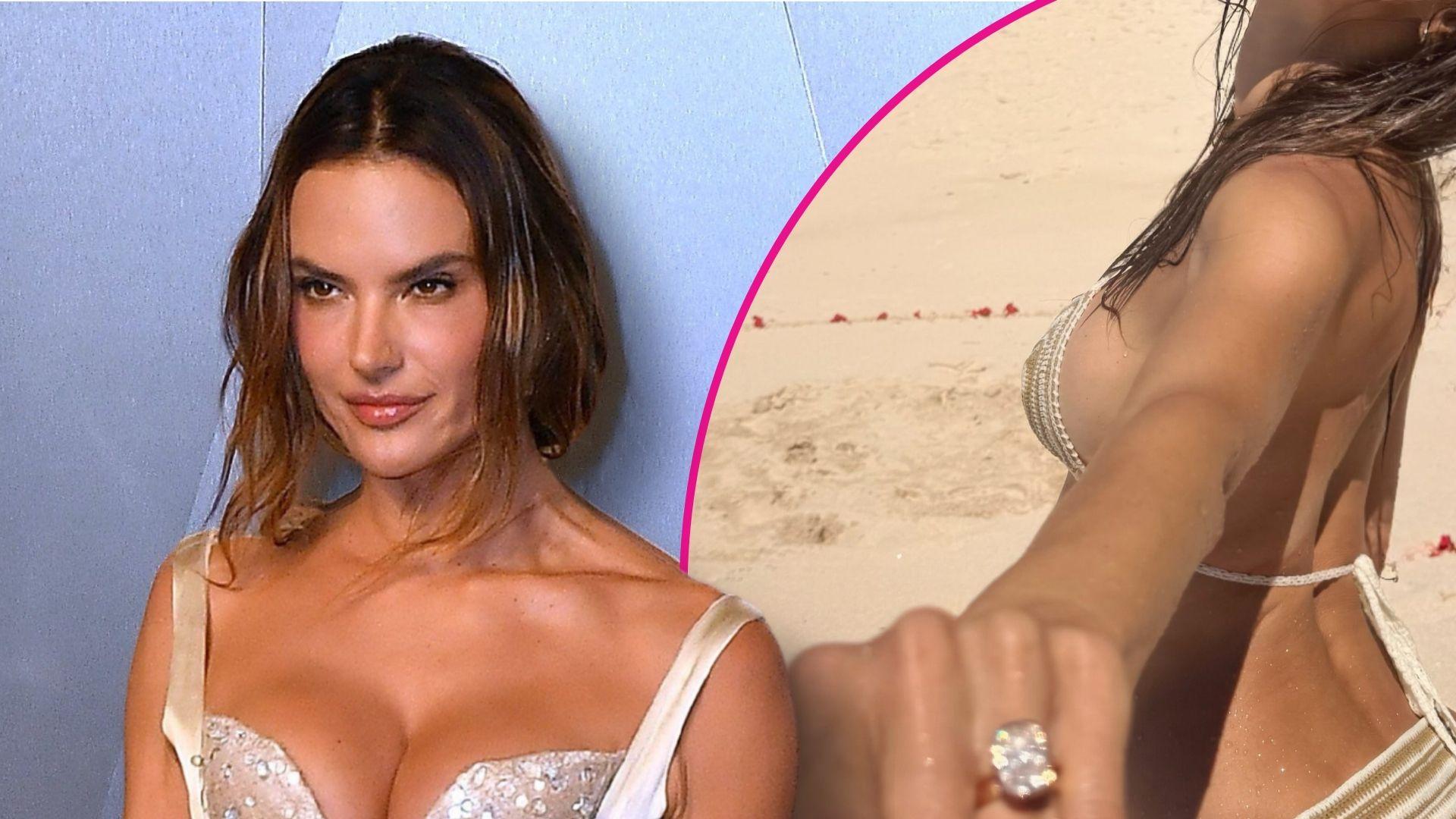 alessandra ambrosio shows massive engagement ring beach photos
