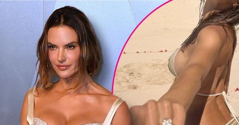 alessandra ambrosio shows massive engagement ring beach photos