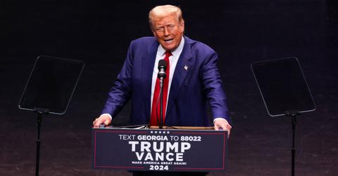 Photo of Donald Trump at podium.