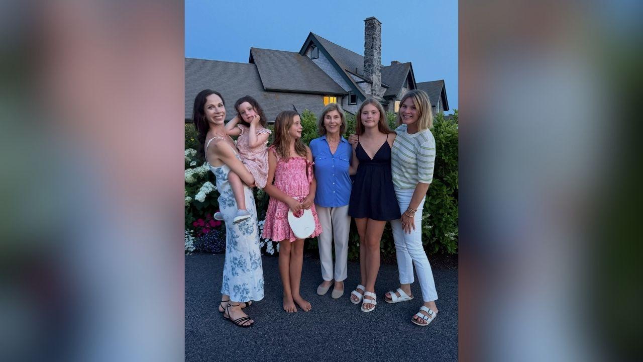 image of Jenna Bush Hager recently shared photos from a summer getaway with her twin sister, Barbara Bush, and their mother, Laura Bush.
