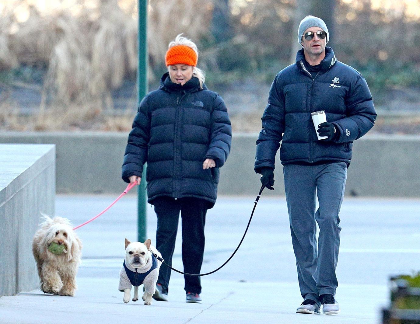 Hugh jackman dog walking wife