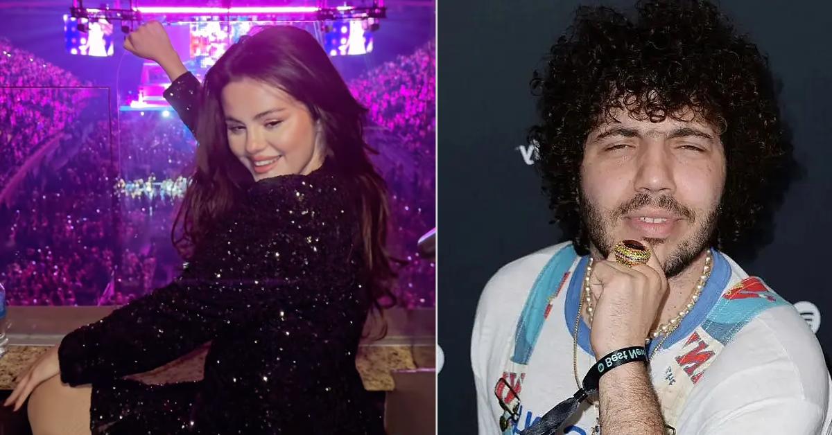 Photo of Selena Gomez and picture of Benny Blanco.