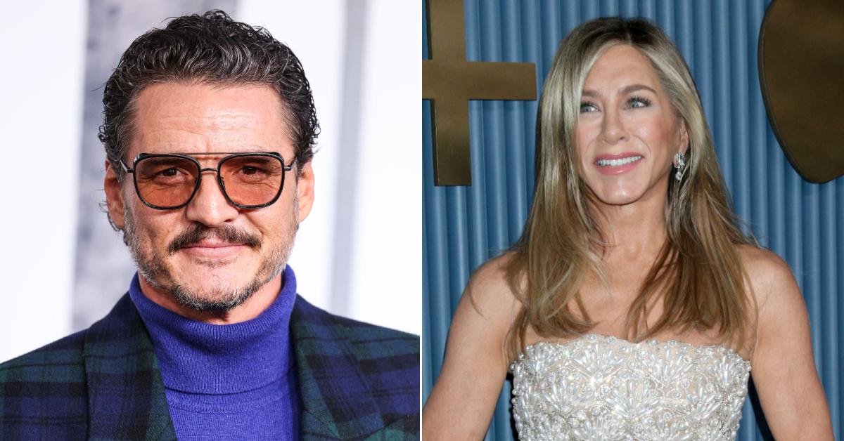 Photo of Pedro Pascal; picture of Jennifer Aniston.