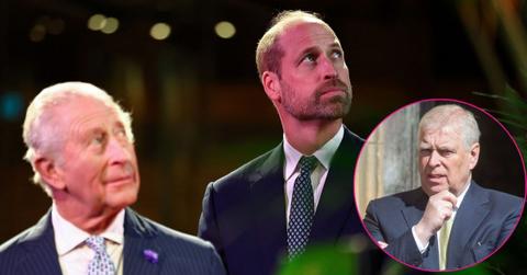 Split photo of King Charles, Prince William and ex-Prince Andrew