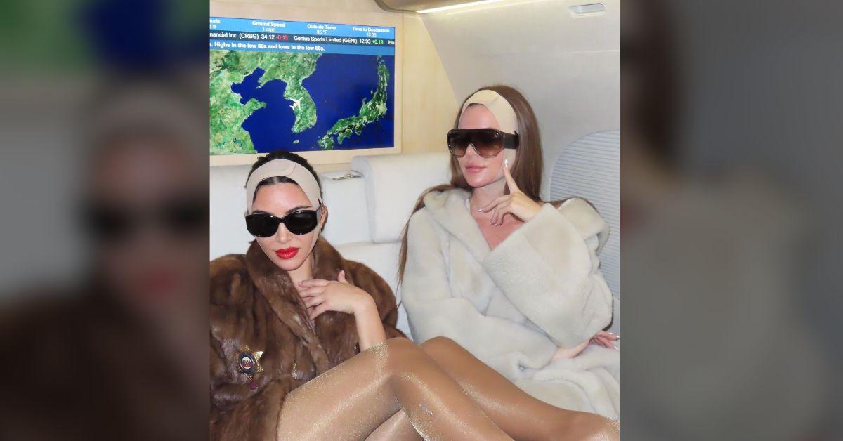 Image of Khloé and Kim Kardashian sported matching face wraps.