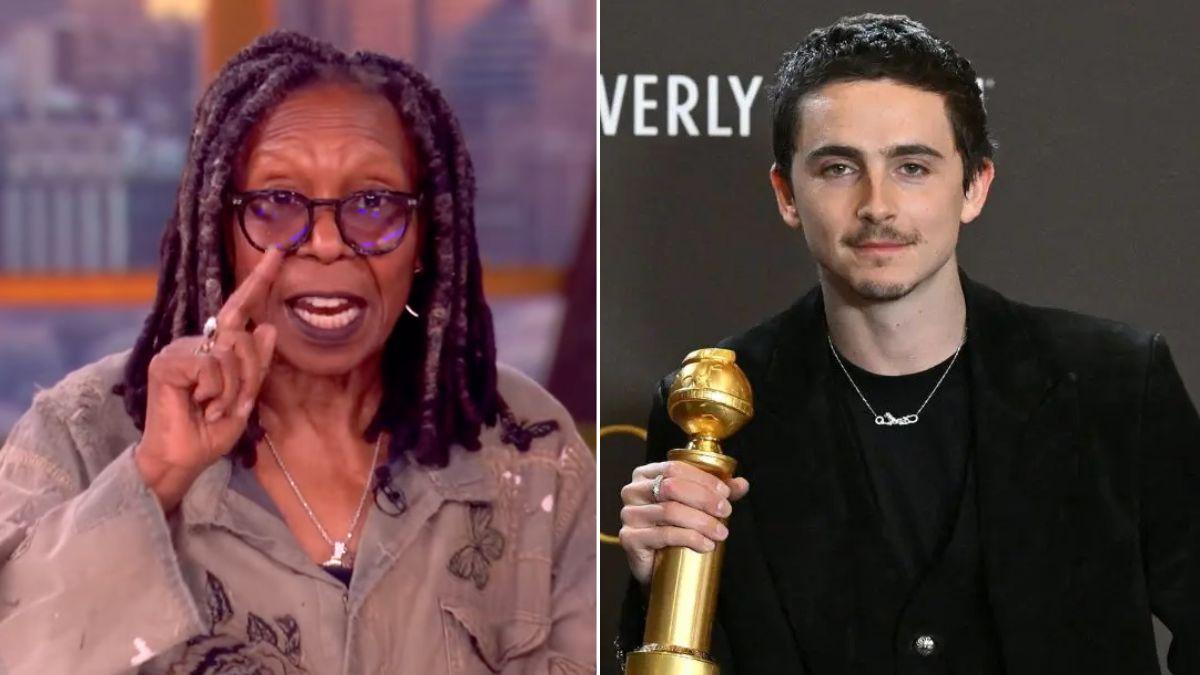 Split photo of Whoopi Goldberg and Timothee Chalamet