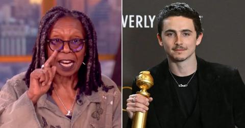 Split photo of Whoopi Goldberg and Timothee Chalamet