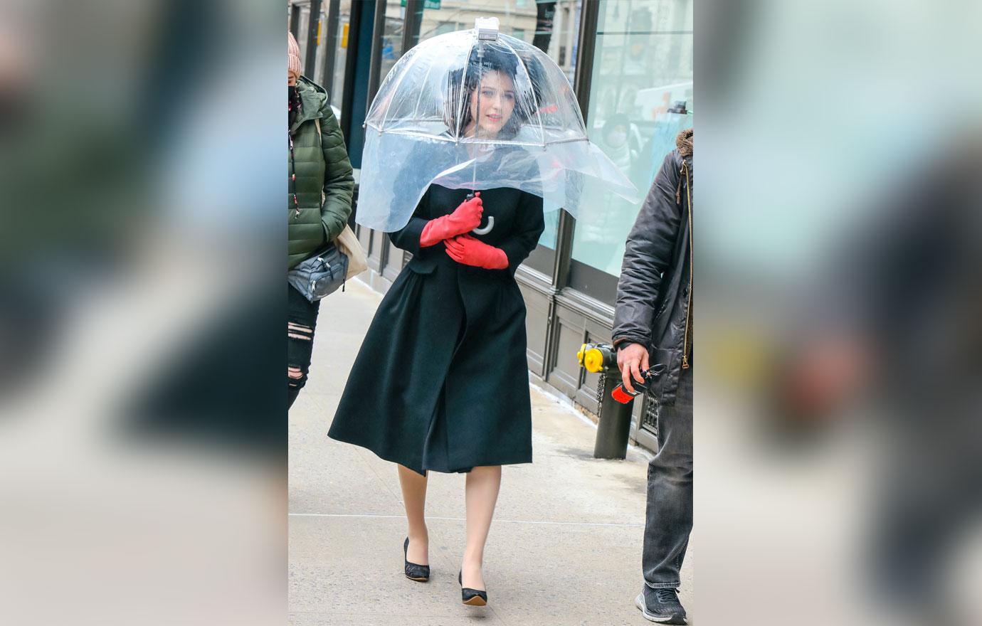 rachel brosnahan on set of the marvelous mrs maisel