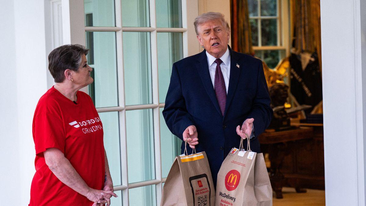 Composite photo of Donald Trump and Sharon Simmons.