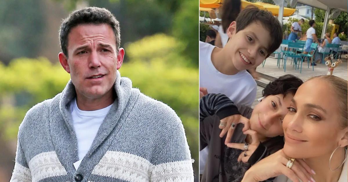 A photo of Ben Affleck and Jennifer Lopez with her kids. 