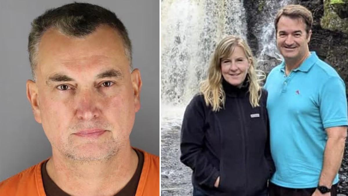 Split photo of Vance Boelter; Melissa and Mark Hortman.