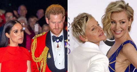 Composite photo of Meghan Markle, Prince Harry, Ellen DeGeneres and Portia de Rossi.