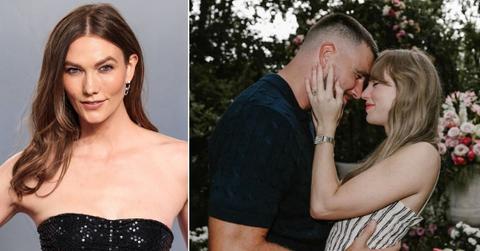 split image of Karlie Kloss; Travis Kelce and Taylor Swift