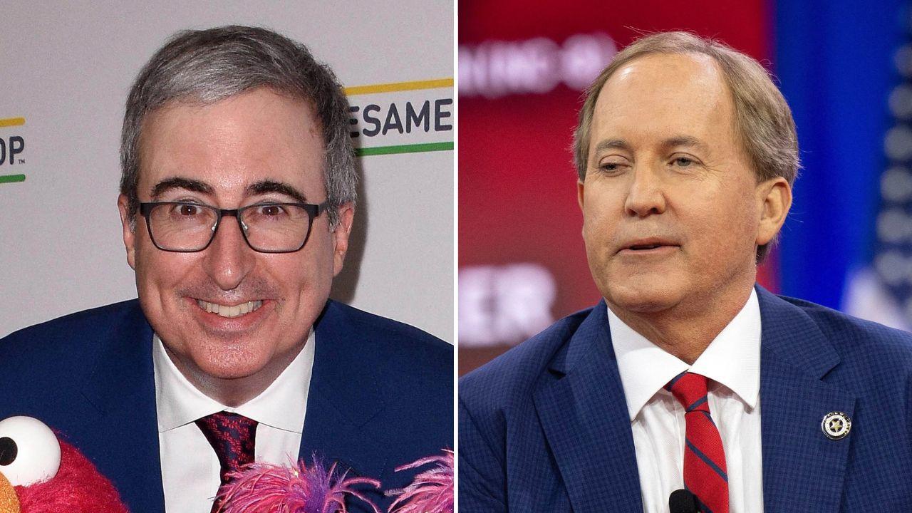 Photo of John Oliver and Ken Paxton.